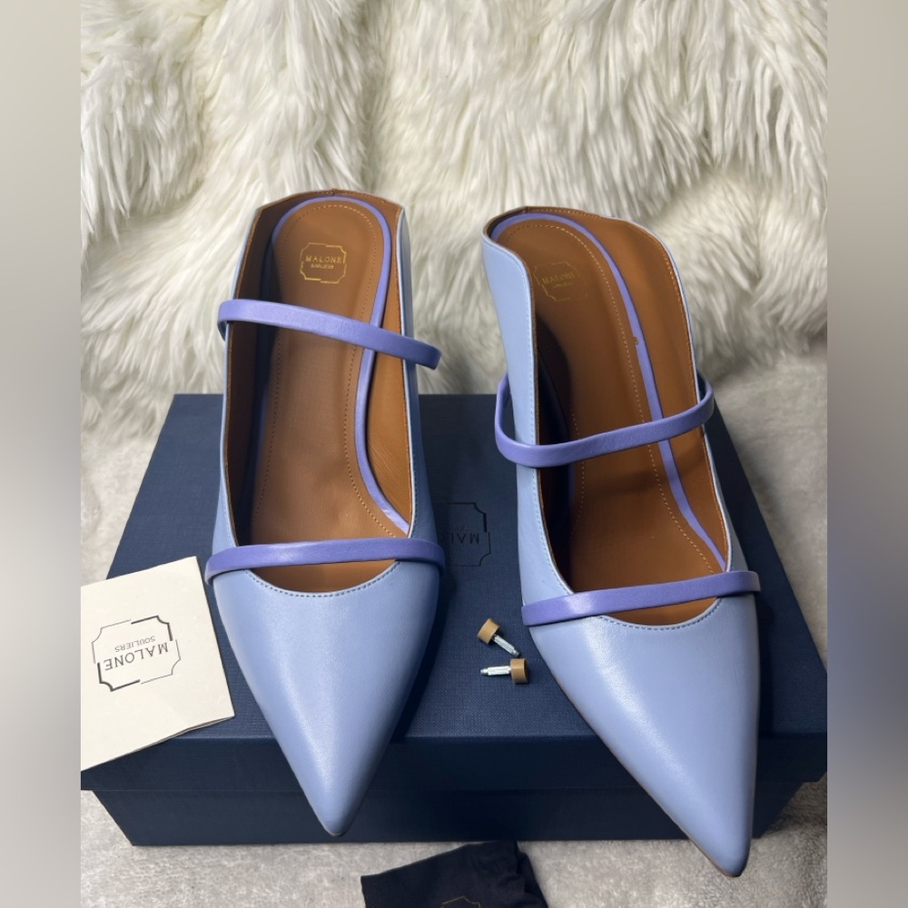 Malone Souliers Maureen Leather Dual-band 70mm Blue Mules Pump SZ 42.5EU/12.5US - Picture 11 of 11